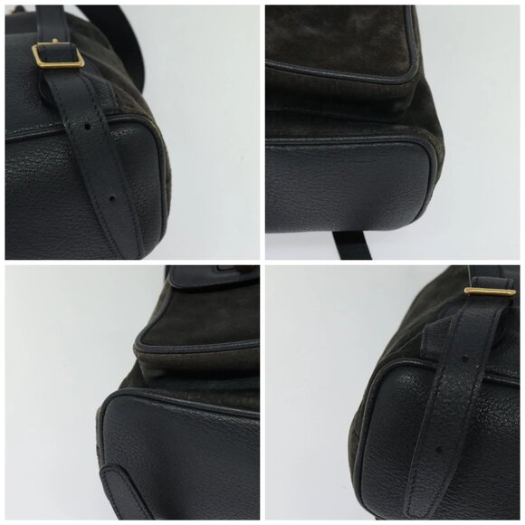 GUCCI Bamboo Backpack Suede Black Gold Auth main image 4
